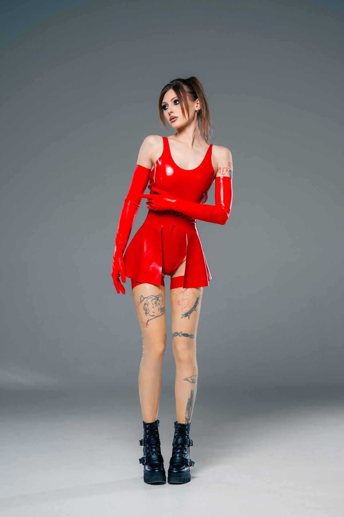 Red Latex Long Gloves