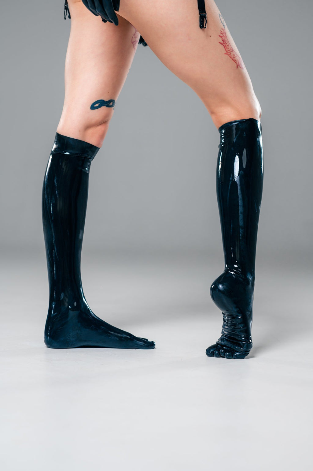 Black Latex Toe Socks, Knee High