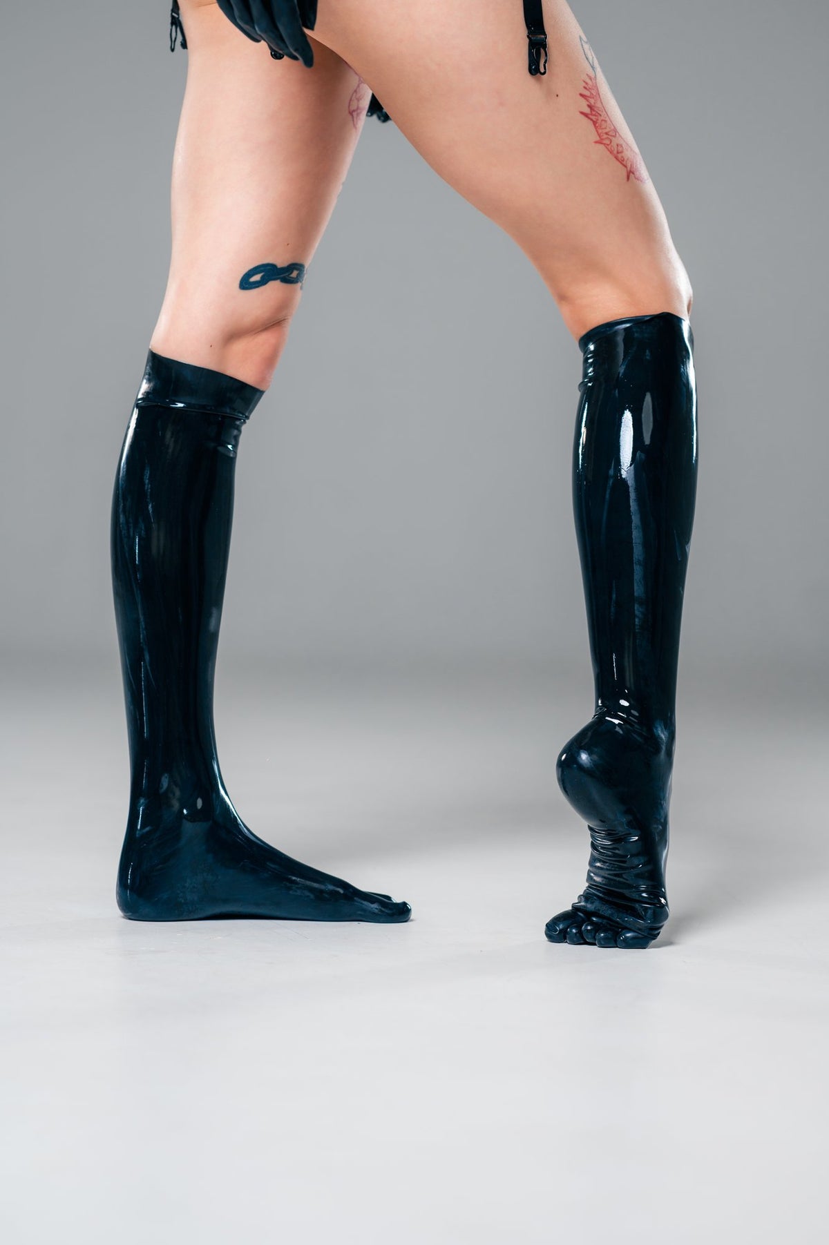 Black Latex Toe Socks, Knee High