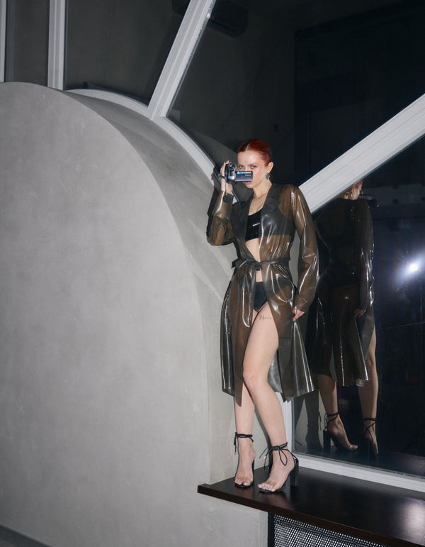 Transparent Latex Trench Coat – Transparent Fetish Raincoat for Women