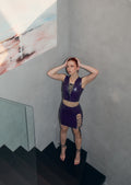 Purple Latex Lace-Up Top and Cut-Out Skirt Set