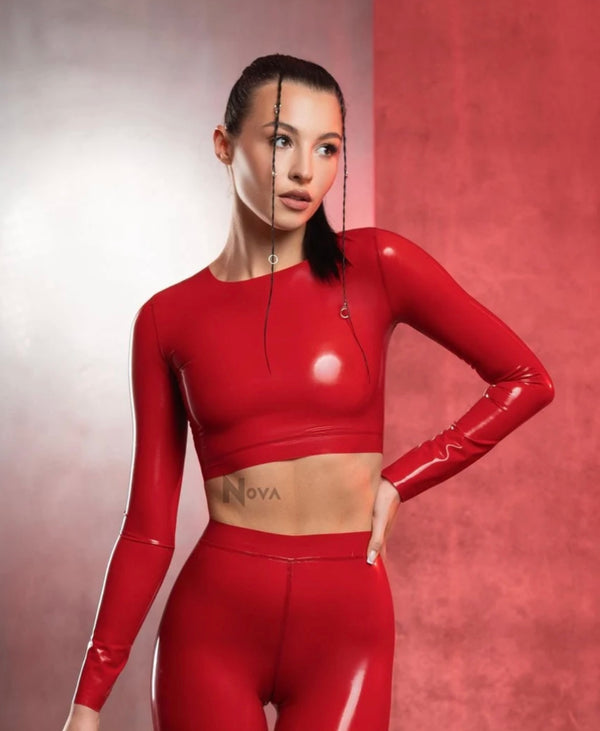 BDSM Red Latex Longsleeve Crop Top