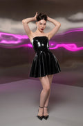 Latex Off Shoulder Dress Mini - Black Female Rubber Outfit