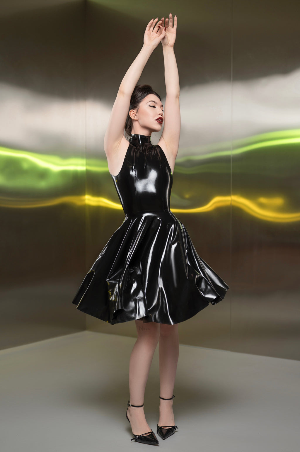 Latex Turtle Neck Dress Midi