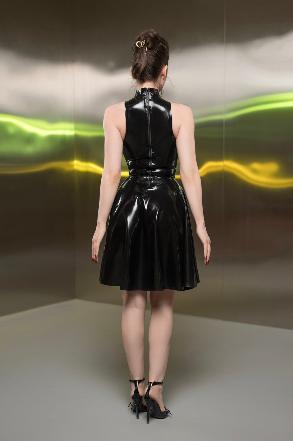 Latex Turtle Neck Dress Midi