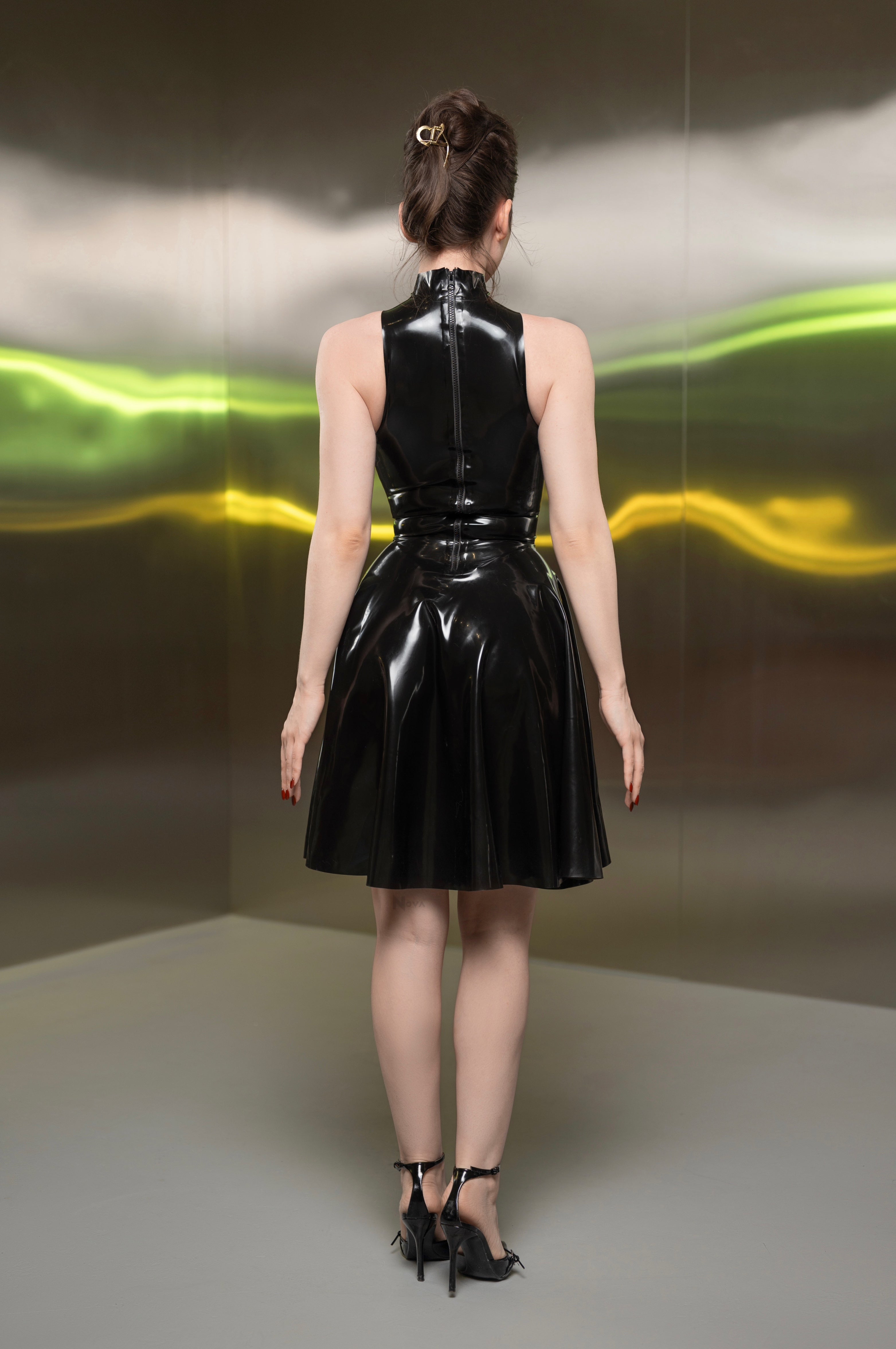 Latex Turtle Neck Dress Midi