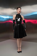 Midi Dress Turtle Neck & Long Gloves Mittens Mitts