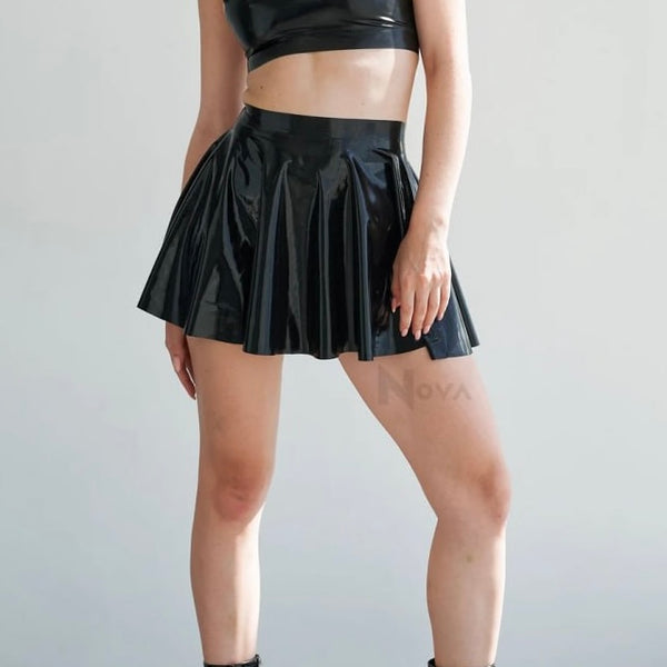 Black Latex Skirt – High-Waisted Shiny Rubber Skirt Fetish Wear for Women