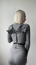Winged bra top harness, Sexy Black Harness Wings, Sexy women leather harnesses, Waist Harness Belt
