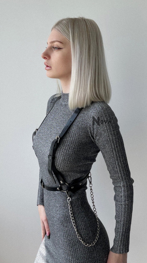 Waist Harness Belt Strappy, Harness Belts Body Bondage, black Leather Harness Women, Chest Harness, burning man