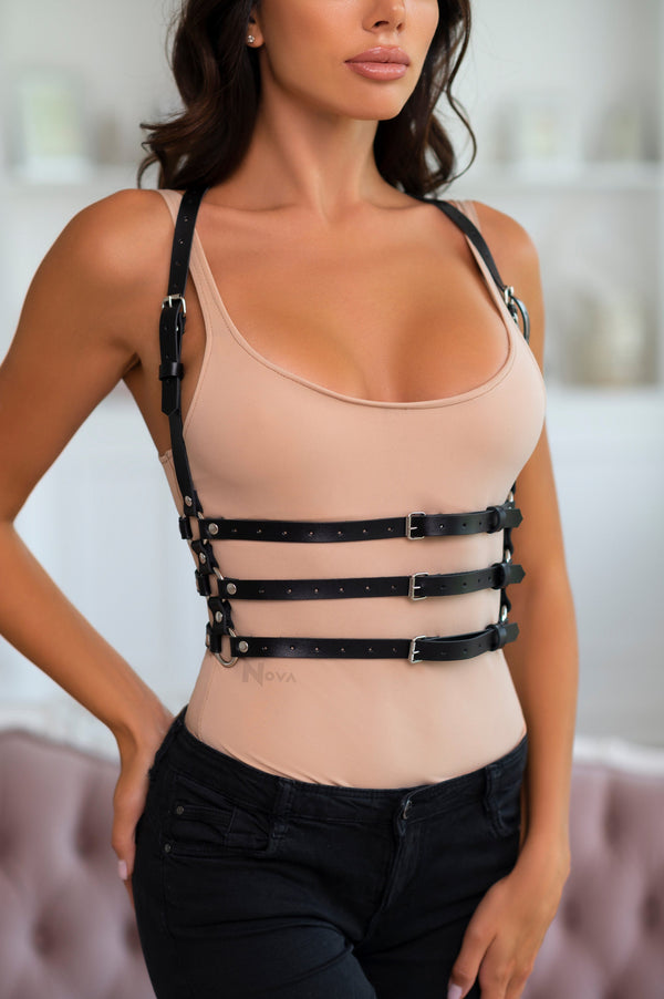 Sexy Chest Harness for Woman, Bondage Top Harness, Vegan Leather Casual Harness, On Dress Harness Adjustable Straps, Eco Leather Harness