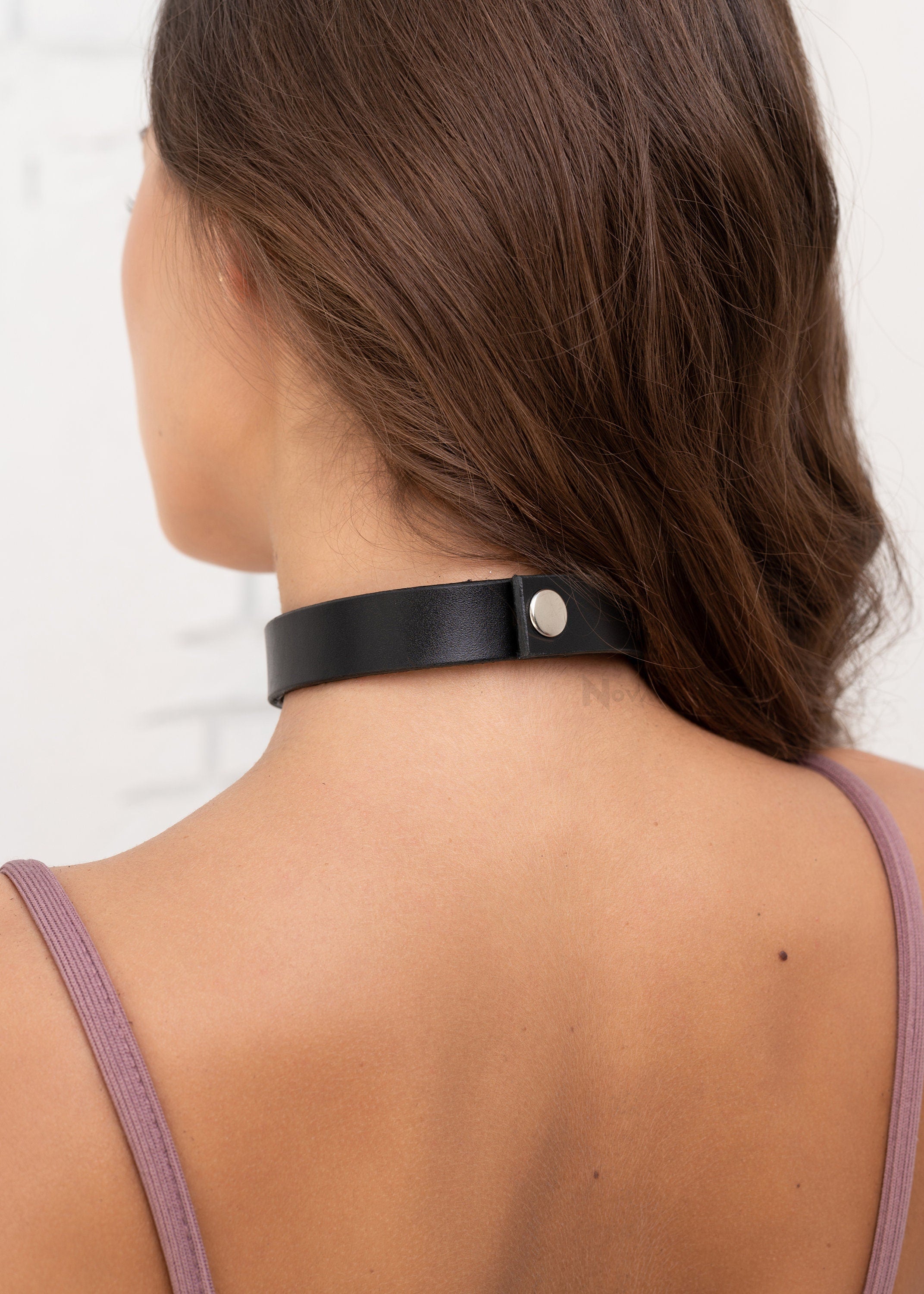 Premium Simple leather choker, black harness, minimalist collar choker, ddlg harness, woman bdsm gear
