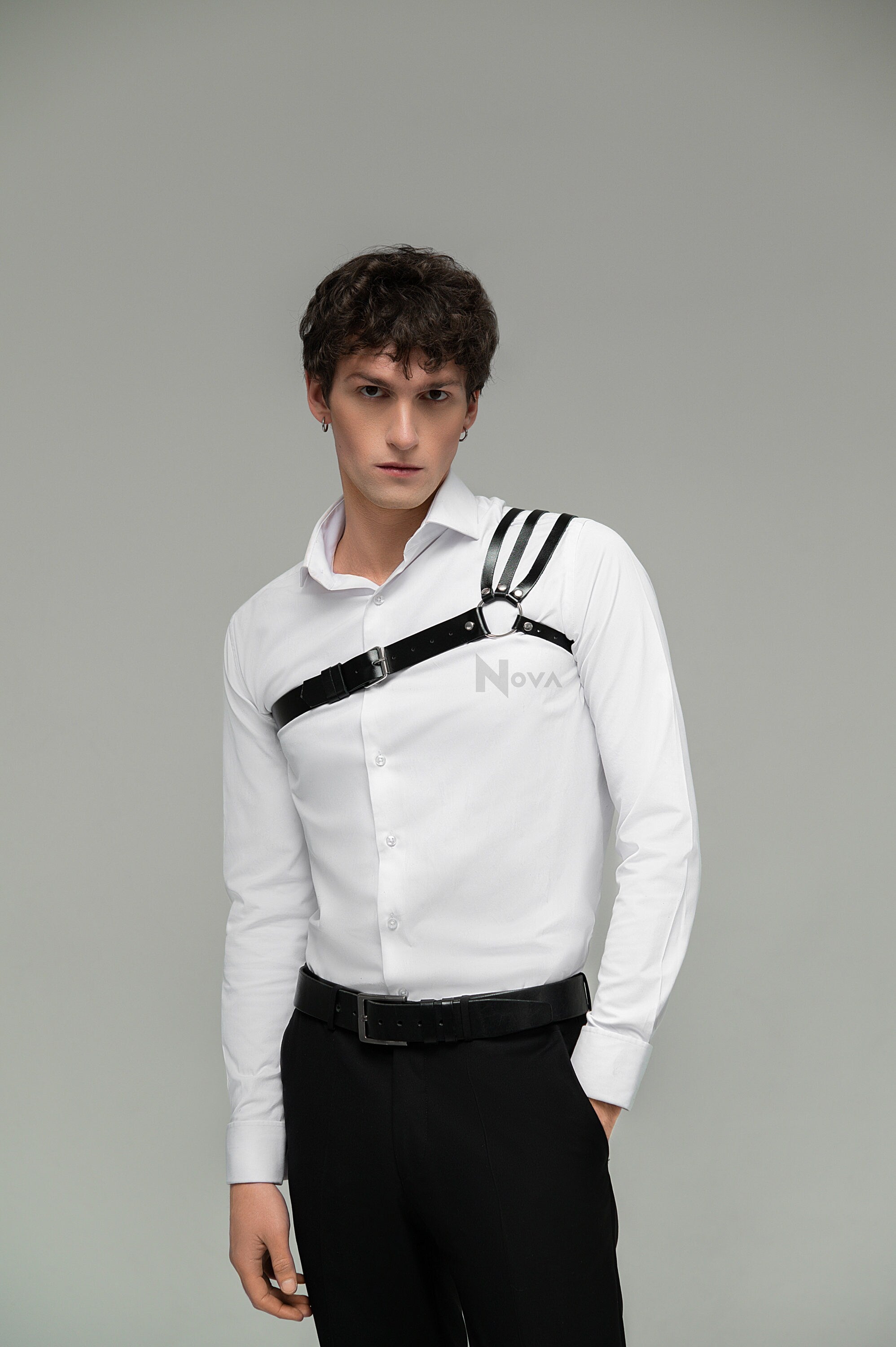 Gift for Boyfriend Leather One Triple Shoulder Harness Chest Top Belt Male Fetish Accessory Male for Men Husband Gay Valentines Day