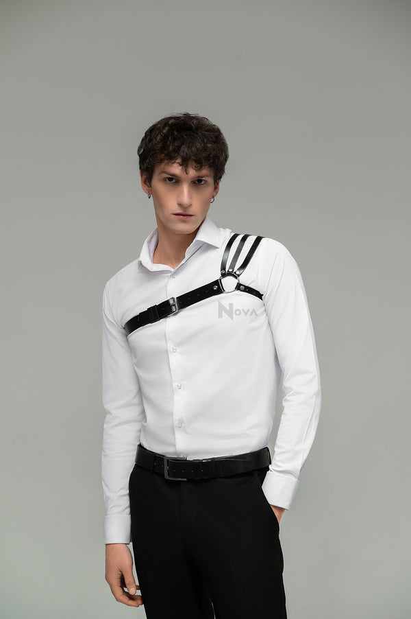 Gift for Boyfriend Leather One Triple Shoulder Harness Chest Top Belt Male Fetish Accessory Male for Men Husband Gay Valentines Day