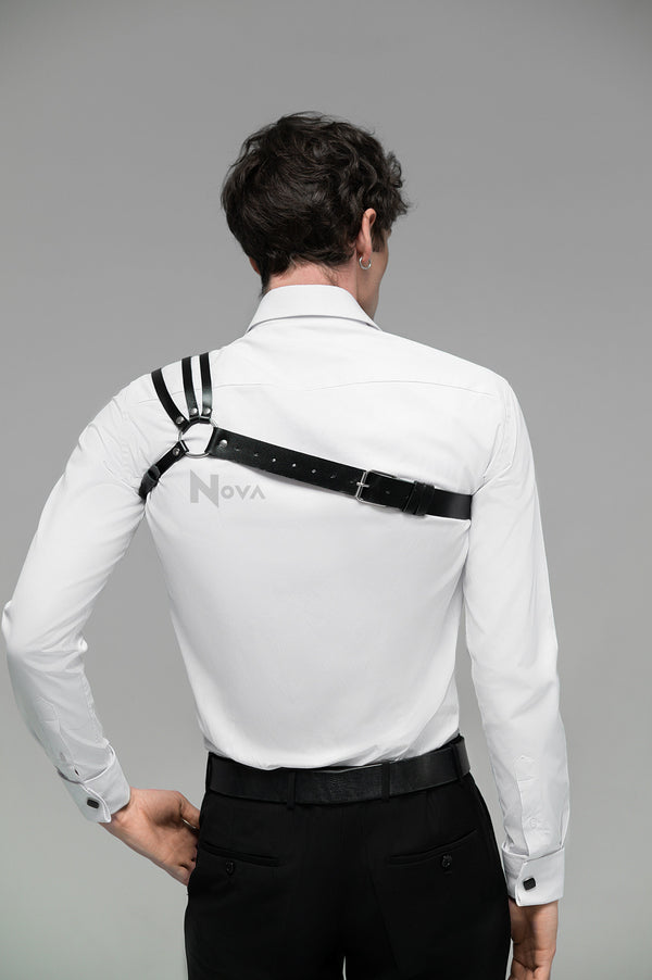 Men's Leather Harness for Shoulder, Minimalist Harness, Chest Harness, Bondage Harness, Vegan Harness, One Side Shoulder Harness Strap