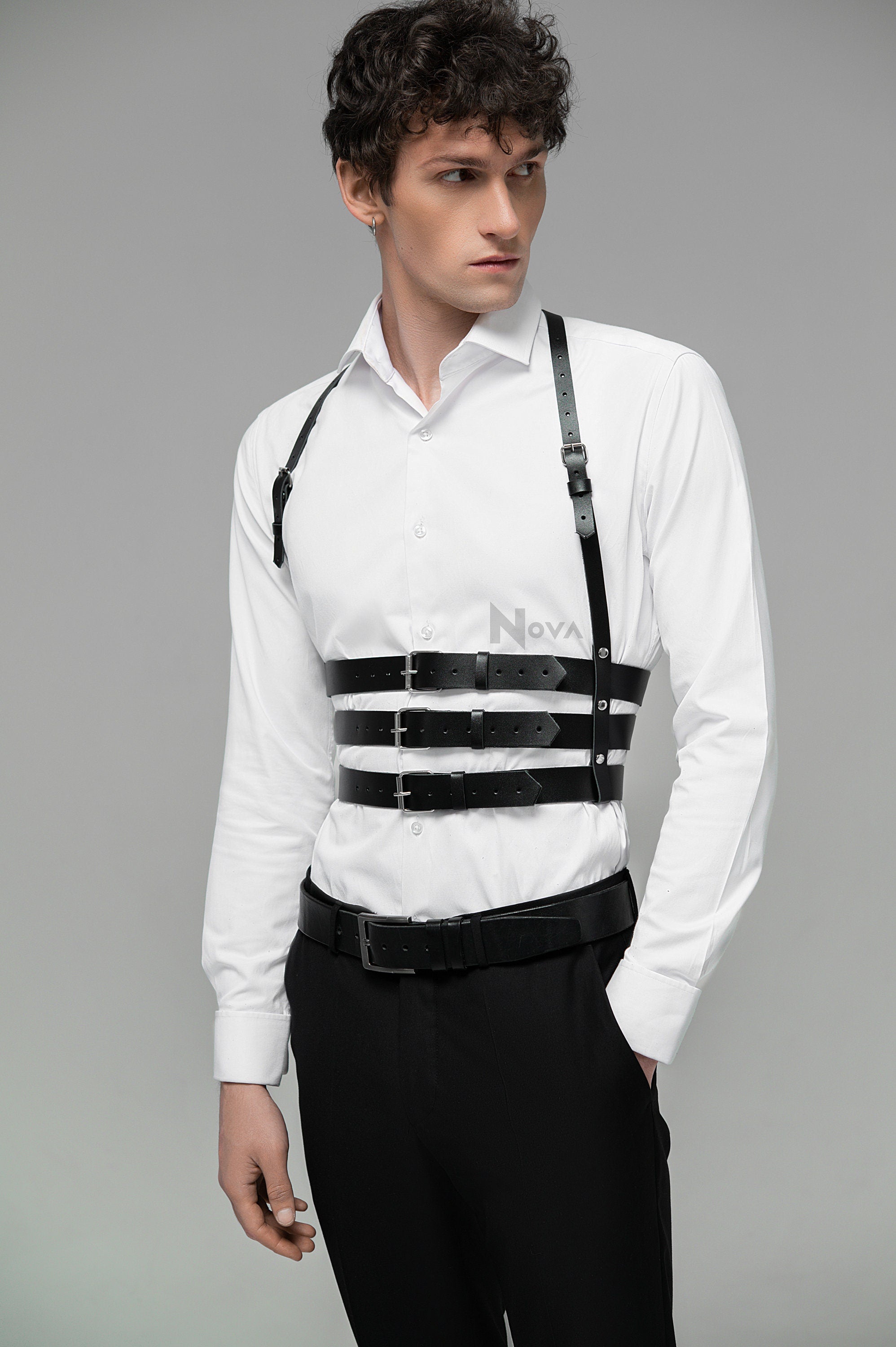 Shoulder to Waist Harness Men, Leather Top Harness, Suspender Harness, Abs Wrap Harness, Bdsm Harness, Casual Harness, Gay Harness, On Shirt