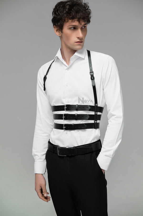 Gift for Boyfriend Triple Harness Belt Shoulder Waist Body Leather Bondage Fashion Male Accessory for Him Man Husband Gay Valentines Day