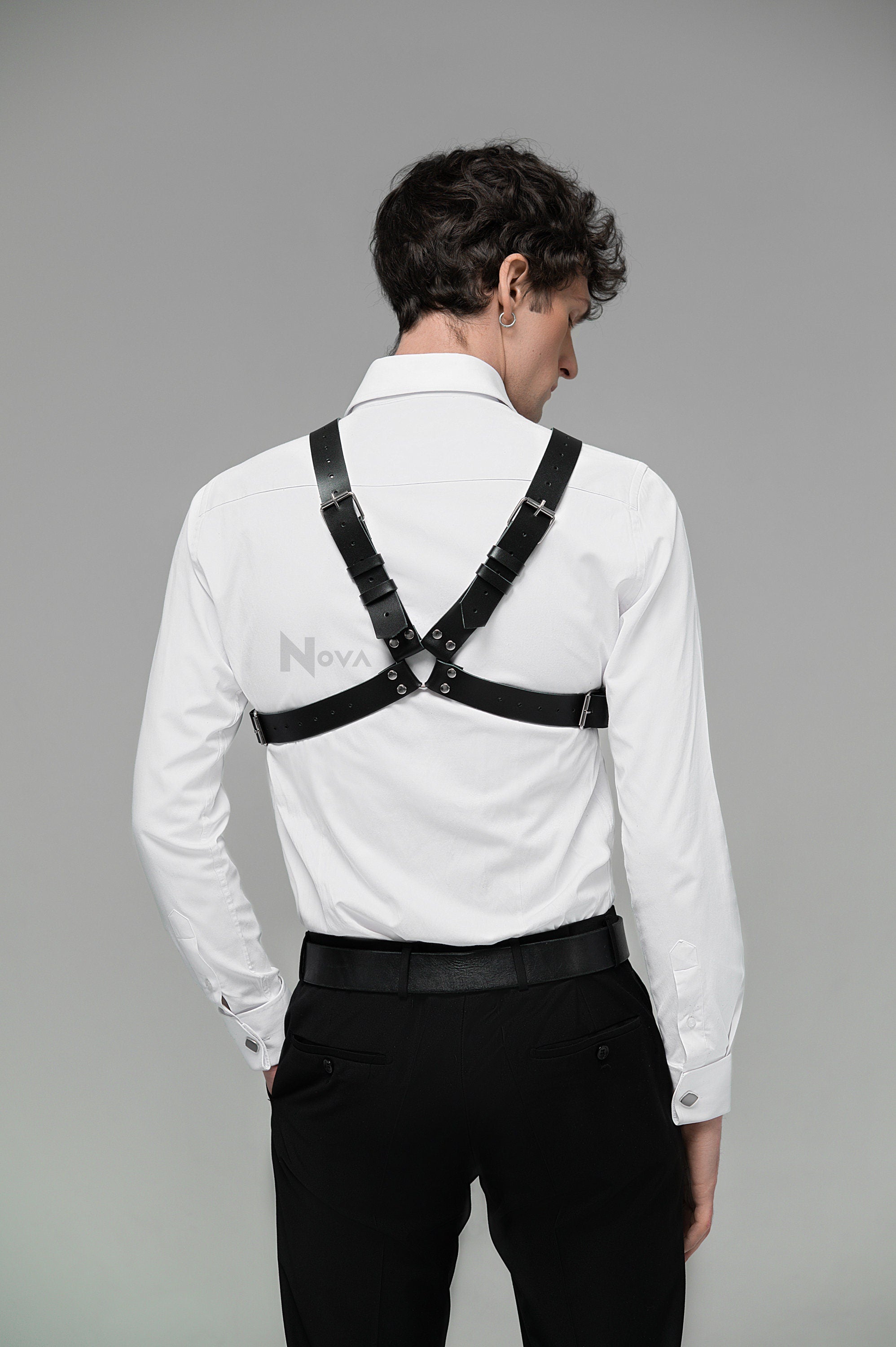 Gift for Boyfriend Leather Cross Chest Harness Top Shoulder Belt Fashion Body Bondage Accessory for Him Man Husband Gay Valentines Day