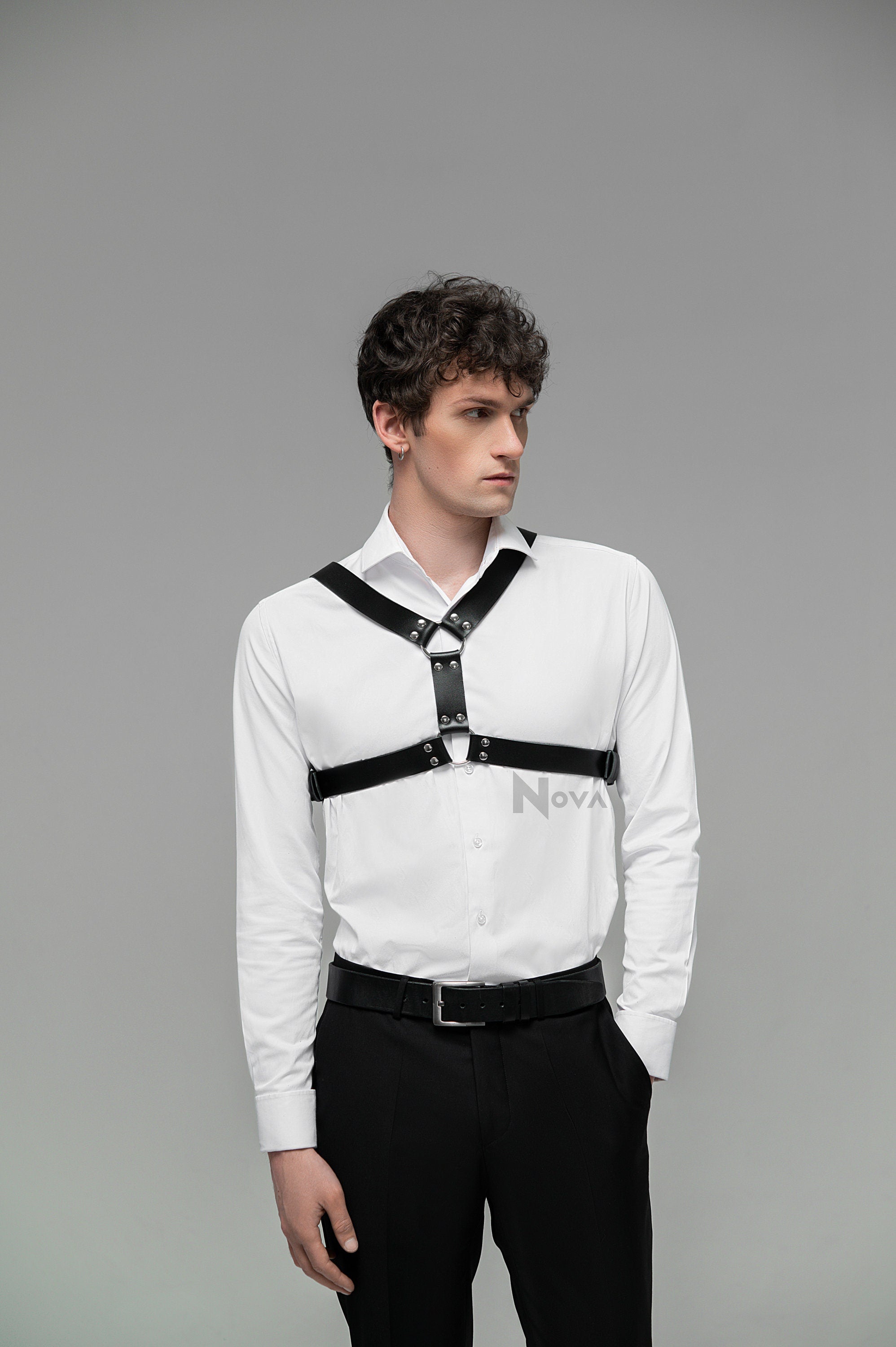 Gift for Boyfriend Leather Cross Chest Harness Top Shoulder Belt Fashion Body Bondage Accessory for Him Man Husband Gay Valentines Day