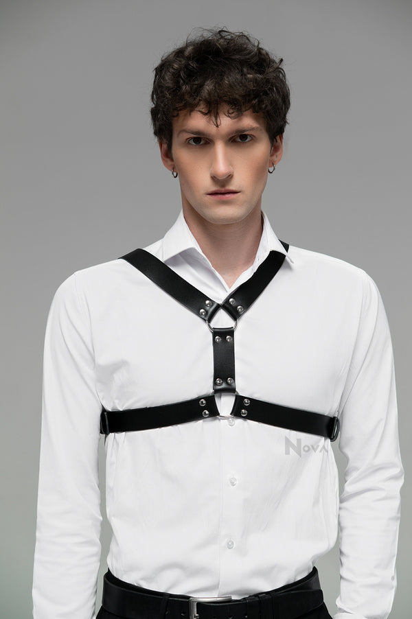 Gift for Boyfriend Leather Cross Chest Harness Top Shoulder Belt Fashion Body Bondage Accessory for Him Man Husband Gay Valentines Day