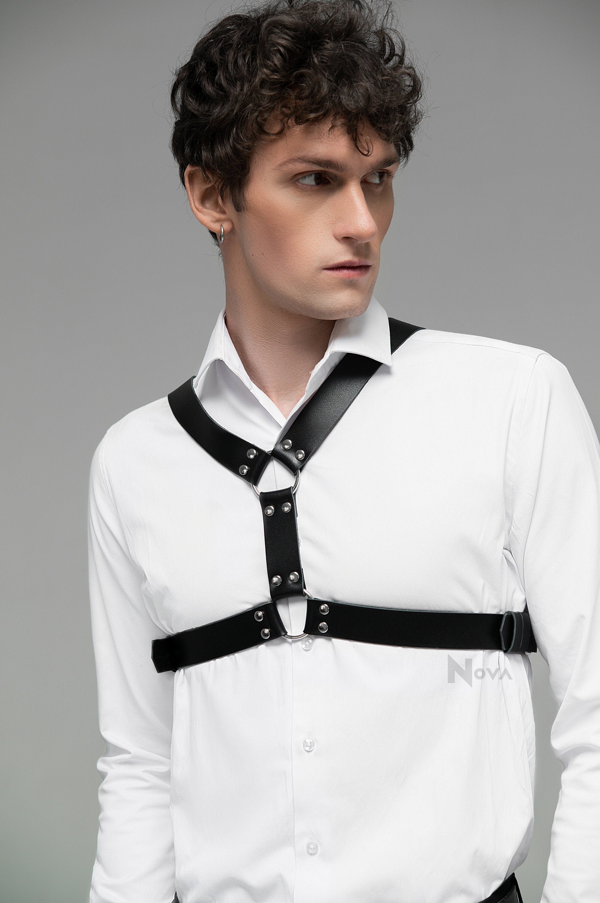 Gift for Boyfriend Leather Cross Chest Harness Top Shoulder Belt Fashion Body Bondage Accessory for Him Man Husband Gay Valentines Day
