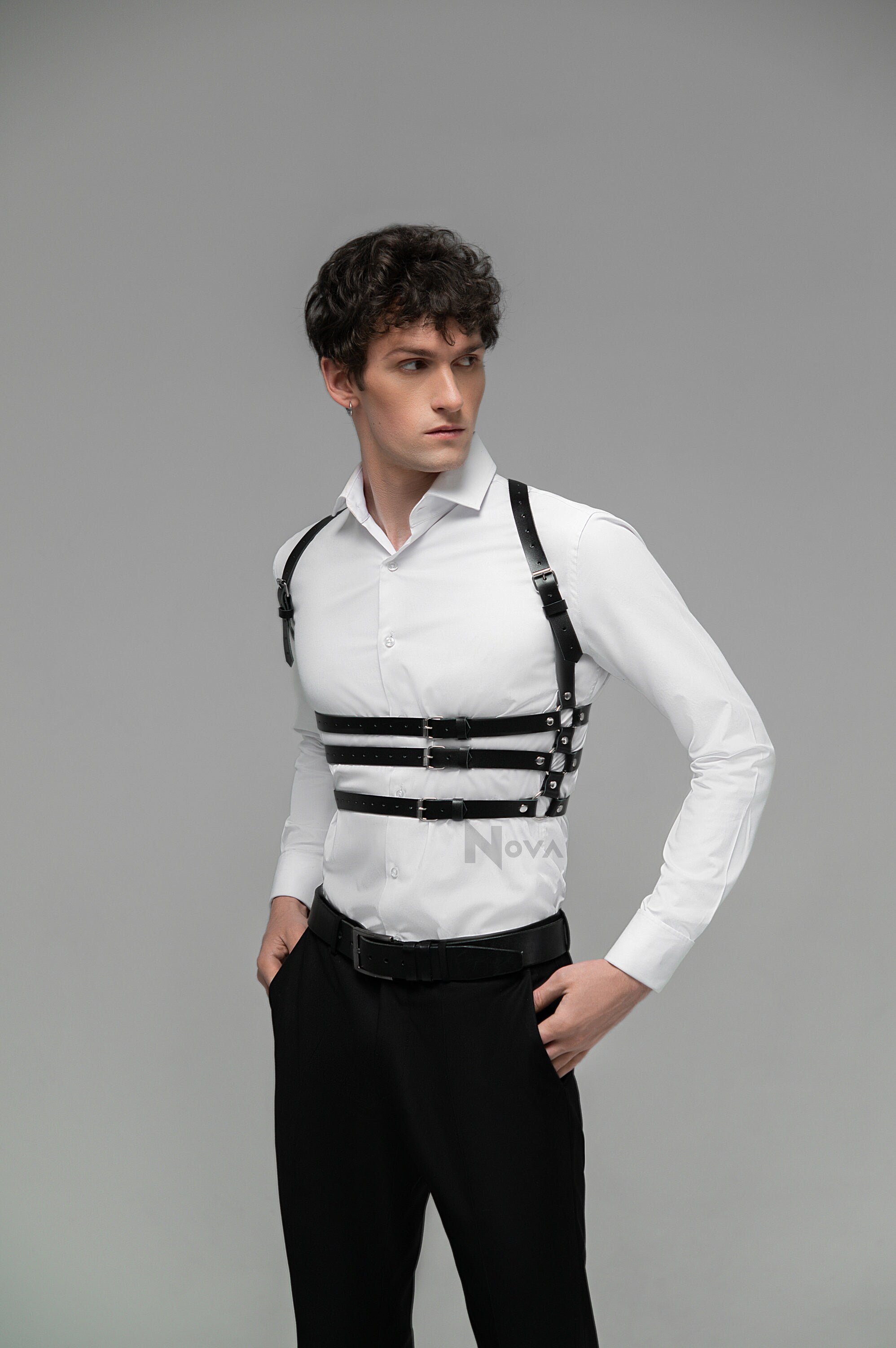 Men's Waist Harness Belt, Natural Leather Top Harness, Casual Harness, Chest Harness, Adjustable Strap Harness, Vegan Harness, Rave Harness