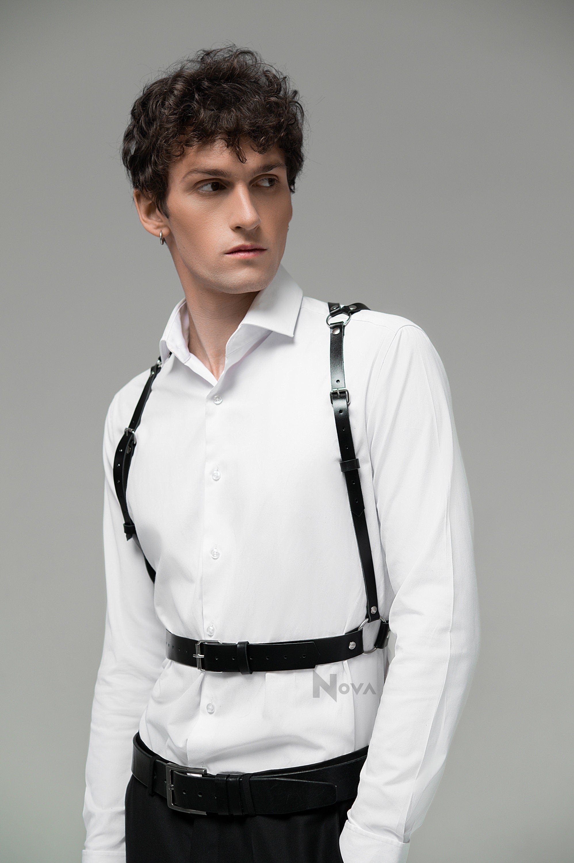 Leather Harness Mens Simple Shoulder to Waist Harness Chest Bondage Harness Sexy Harness Festival Harness Bust Harness Adjustable