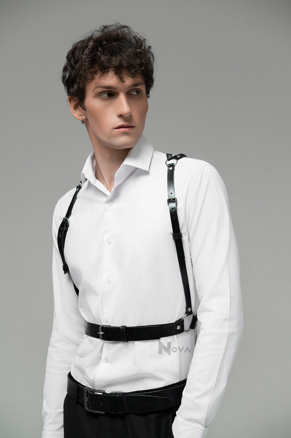 Leather Harness Mens Simple Shoulder to Waist Harness Chest Bondage Harness Sexy Harness Festival Harness Bust Harness Adjustable