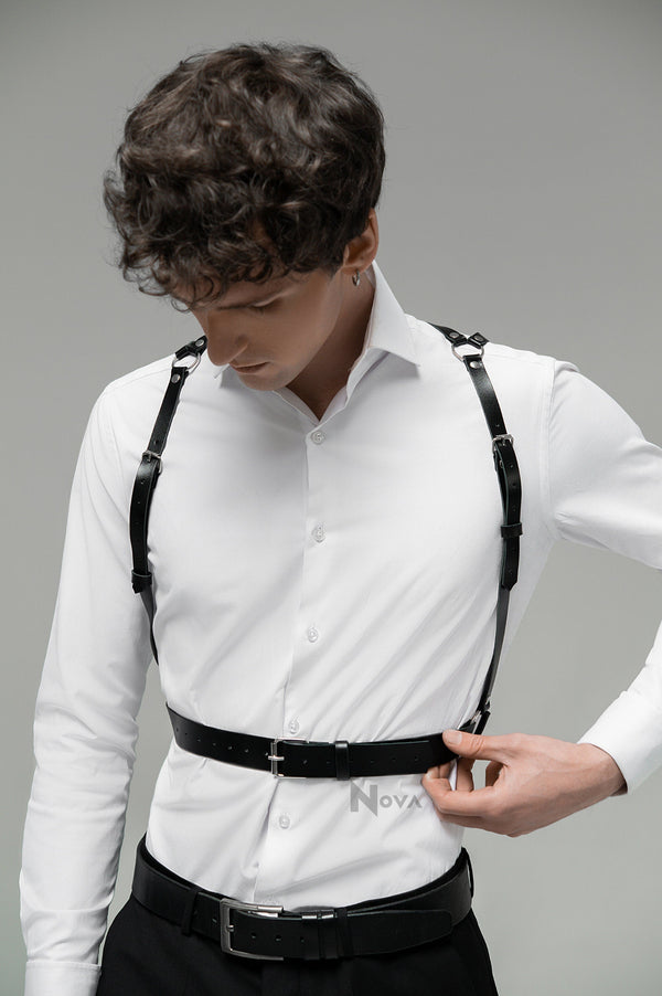 Leather Harness Mens Simple Shoulder to Waist Harness Chest Bondage Harness Sexy Harness Festival Harness Bust Harness Adjustable