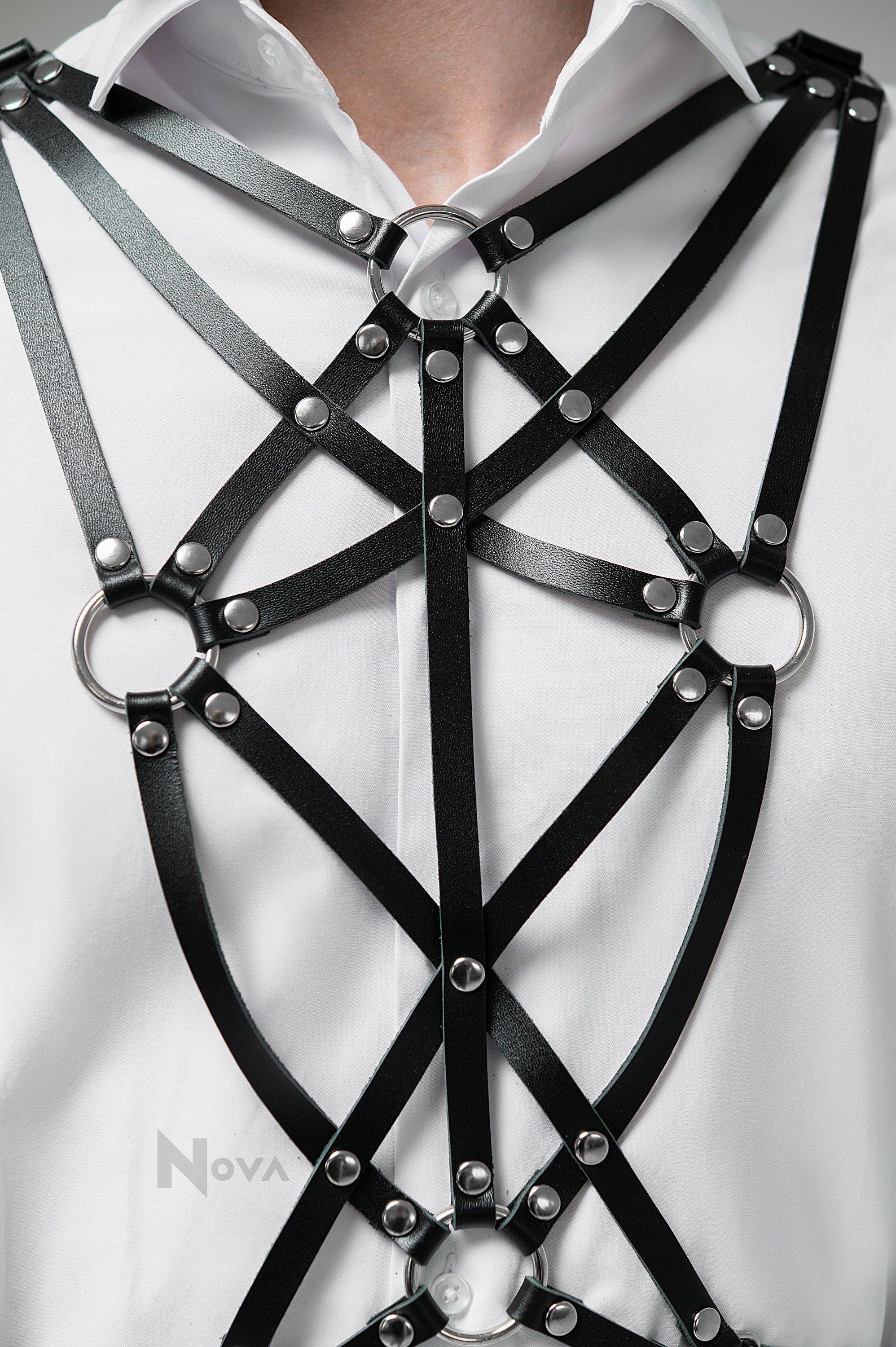 Halloween Male Harness Top Belt Gothic Accessory for Men Body Chest Vegan Black Outfit Costume Leather  Clothing