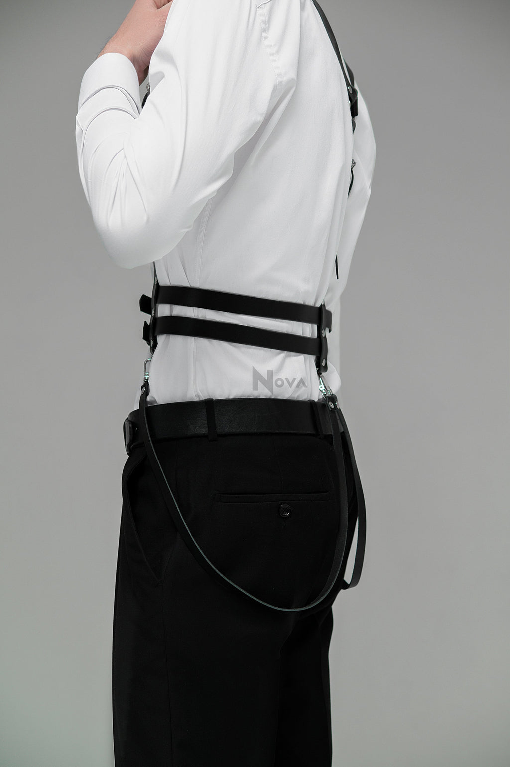 Gift for Boyfriend Black Leather Shoulder Harness for Men Male Eco Vegan Chest Top BDSM Rave Kinky GayWaist Wrap Belt for Husband for Him