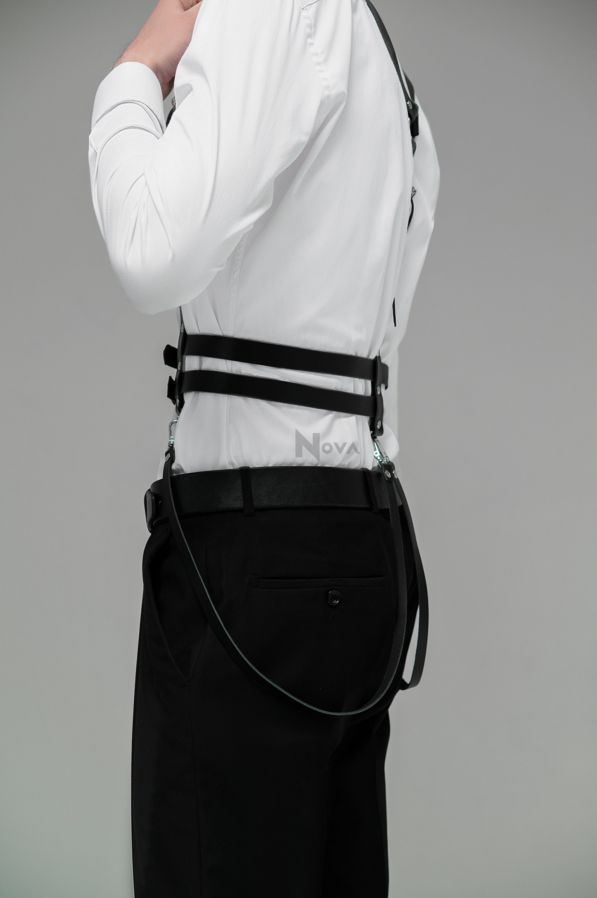 Gift for Boyfriend Black Leather Shoulder Harness for Men Male Eco Vegan Chest Top BDSM Rave Kinky GayWaist Wrap Belt for Husband for Him