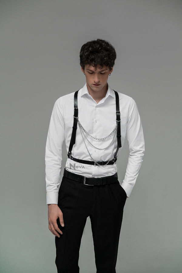 Gift for Boyfriend Leather Chain Harness Shoulder Waist Belt Fashion Casual Body Bondage Accessory for Him Man Gusband Gay Valentines Day