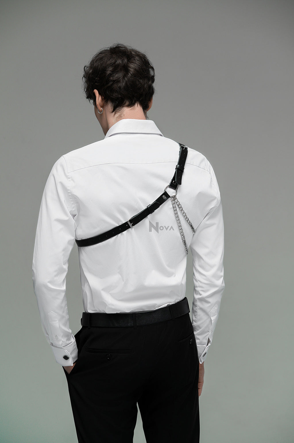 One Shoulder Harness Men, Leather Minimalist Harness with Chain, Casual Man's Harness, Simple Harness, Vegan Leather Chest Harness, Fetish