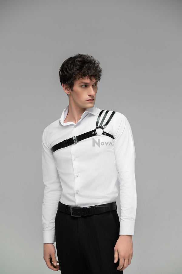 Gift for Boyfriend Leather One Triple Shoulder Harness Chest Top Belt Male Fetish Accessory Male for Men Husband Gay Valentines Day