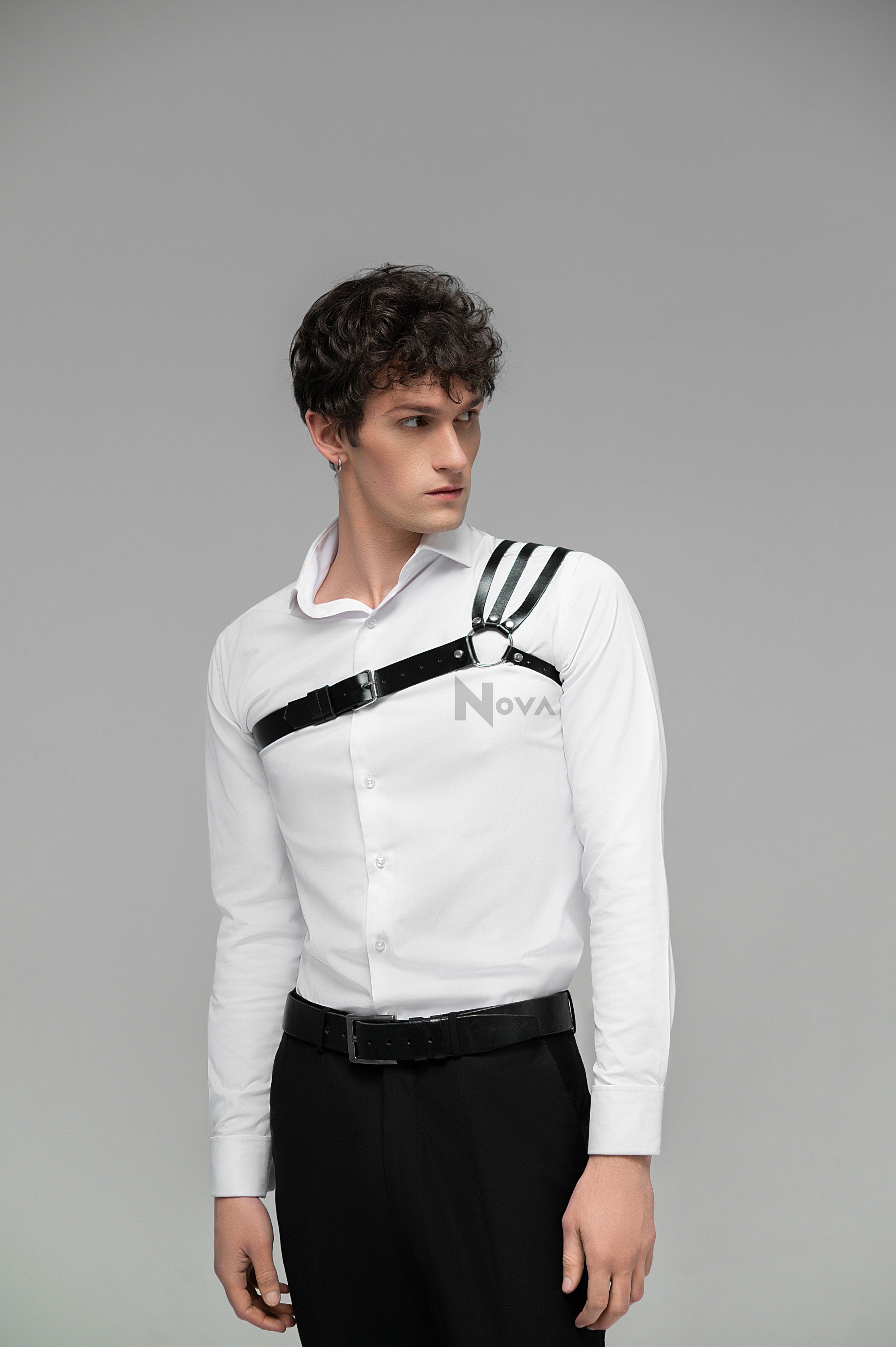 Men's Leather Harness for Shoulder, Minimalist Harness, Chest Harness, Bondage Harness, Vegan Harness, One Side Shoulder Harness Strap