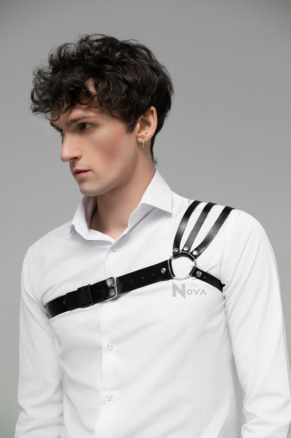 Men's Leather Harness for Shoulder, Minimalist Harness, Chest Harness, Bondage Harness, Vegan Harness, One Side Shoulder Harness Strap