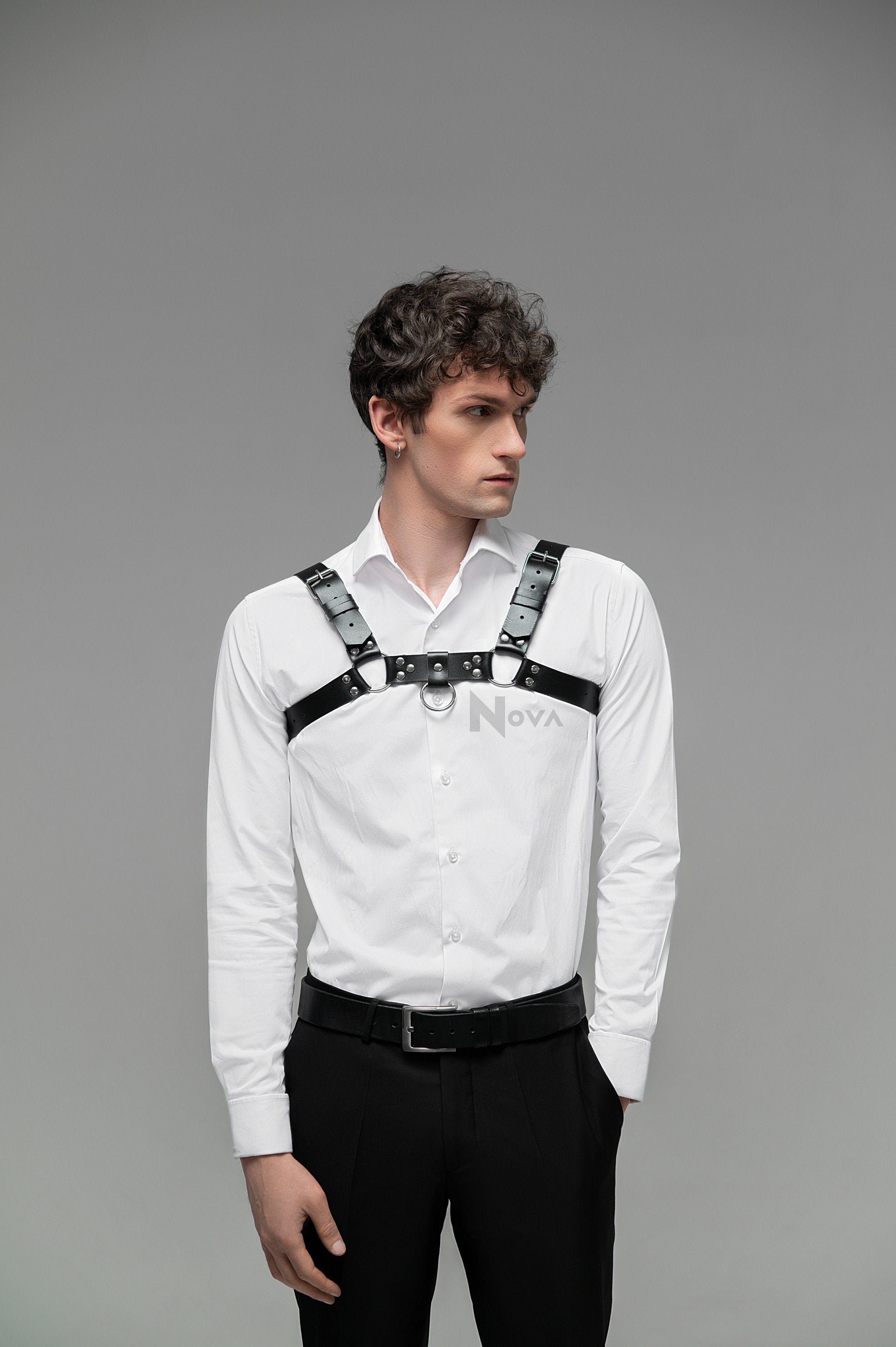 Gift for Boyfriend Leather Chest Harness Men Shoulder Top Belt Cage Bondage Male Body Accessory for Him Man Husband Gay Valentines Day