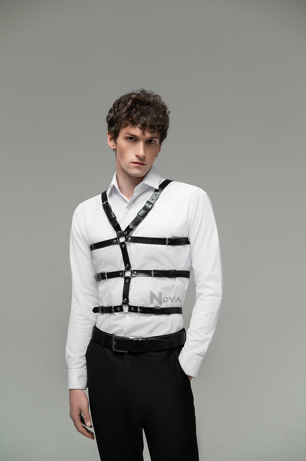 Leather Body Harness Men, Chest Harness, Bdsm Harness, Cage Top Harness, Vegan Bondage Harness with Adjustable Straps, Gay Harness Dominant