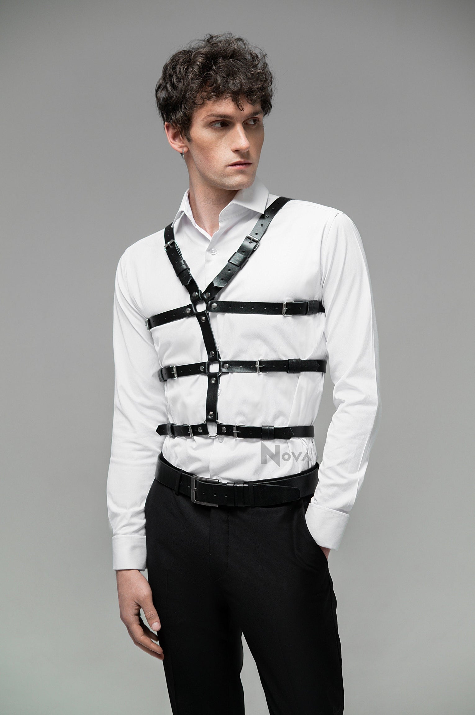 Leather Body Harness Men, Chest Harness, Bdsm Harness, Cage Top Harness, Vegan Bondage Harness with Adjustable Straps, Gay Harness Dominant