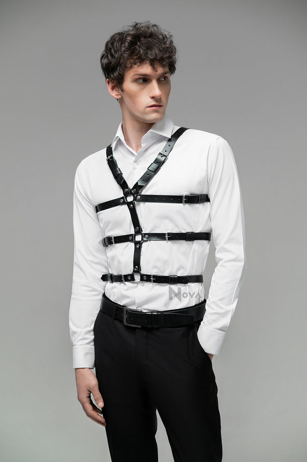 Leather Body Harness Men, Chest Harness, Bdsm Harness, Cage Top Harness, Vegan Bondage Harness with Adjustable Straps, Gay Harness Dominant