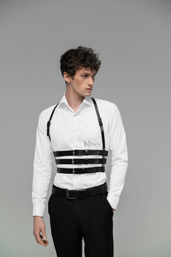 Waist Harness Belt, Leather Bondage Harness, Chest Harness Men, Suspenders Harness, Vegan Leather Top Harness, Rave Harness On Shirt