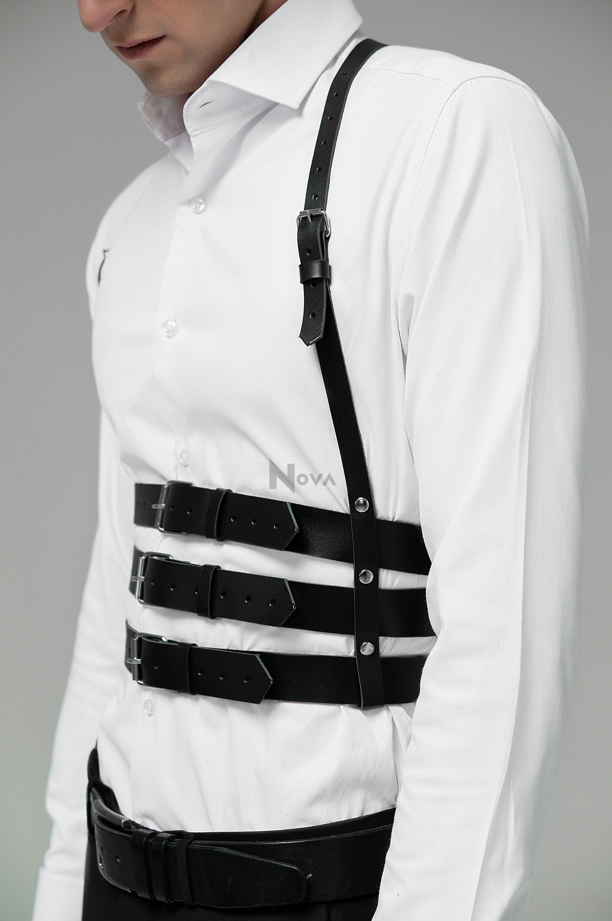 Waist Harness Belt, Leather Bondage Harness, Chest Harness Men, Suspenders Harness, Vegan Leather Top Harness, Rave Harness On Shirt