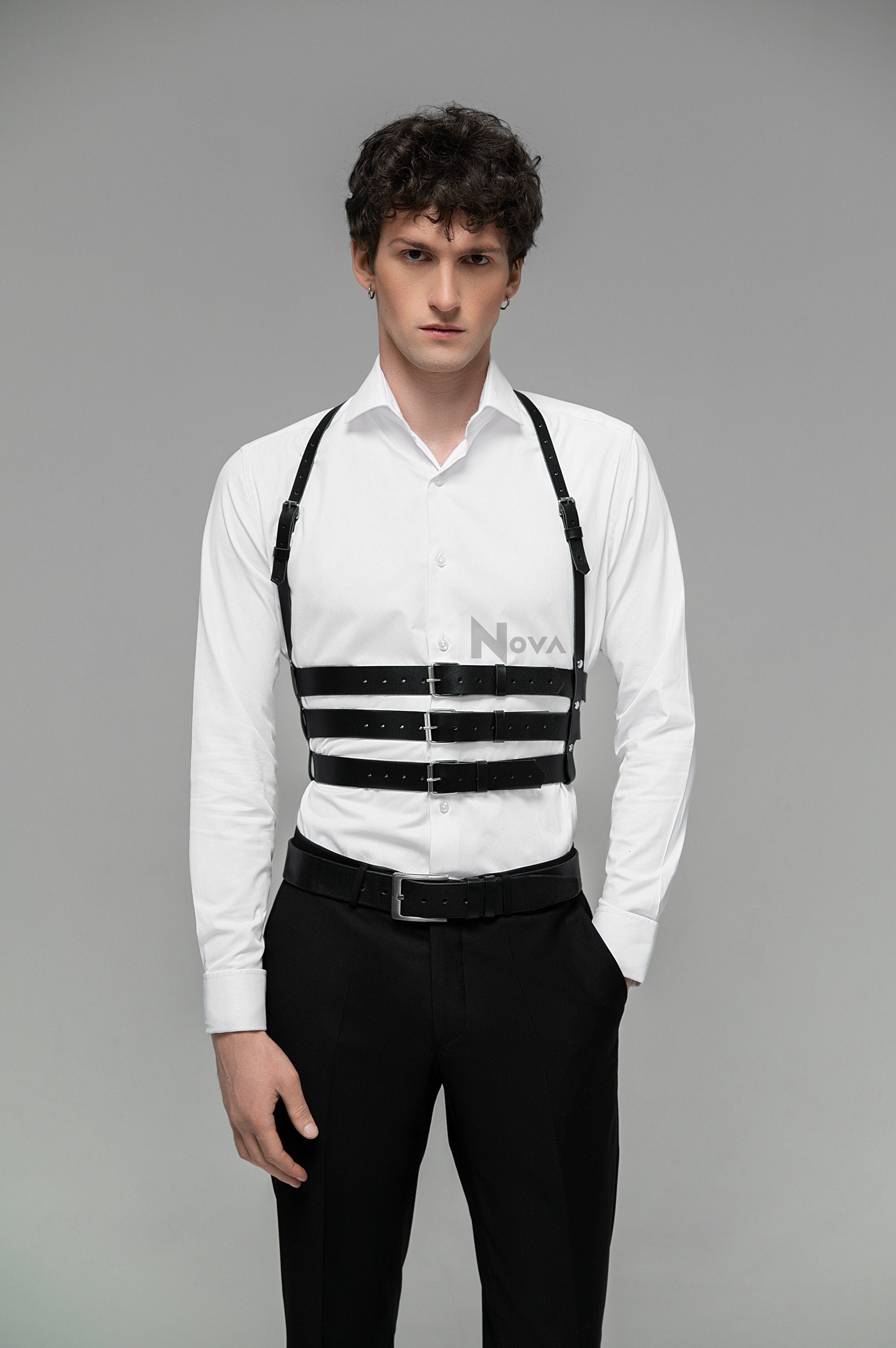Waist Harness Belt, Leather Bondage Harness, Chest Harness Men, Suspenders Harness, Vegan Leather Top Harness, Rave Harness On Shirt