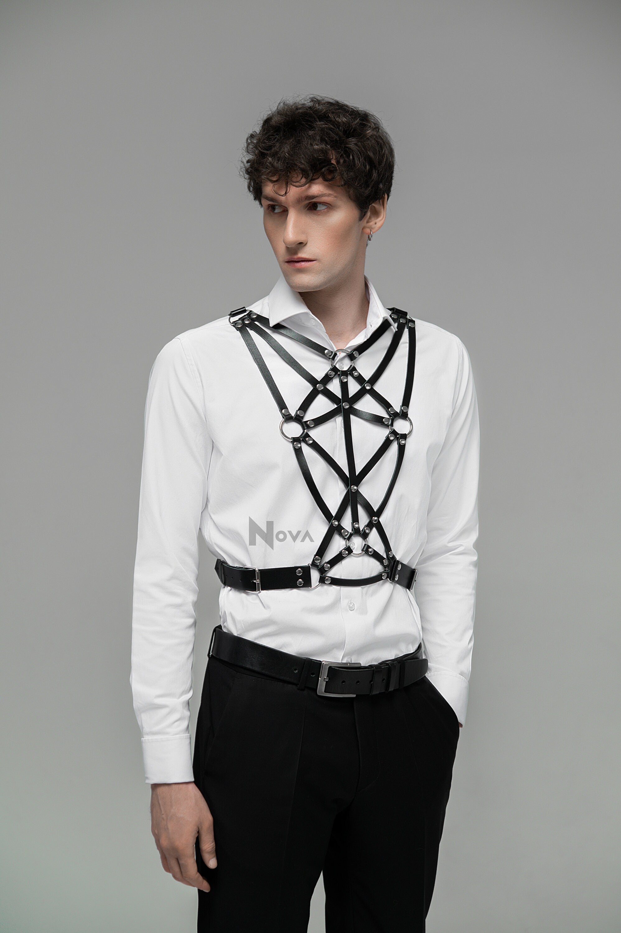 Gift for Boyfriend Geometric Leather Harness Chest Top Male Belt Fetish Body Bondage Accessory for Man Gay Husband Valentines Day