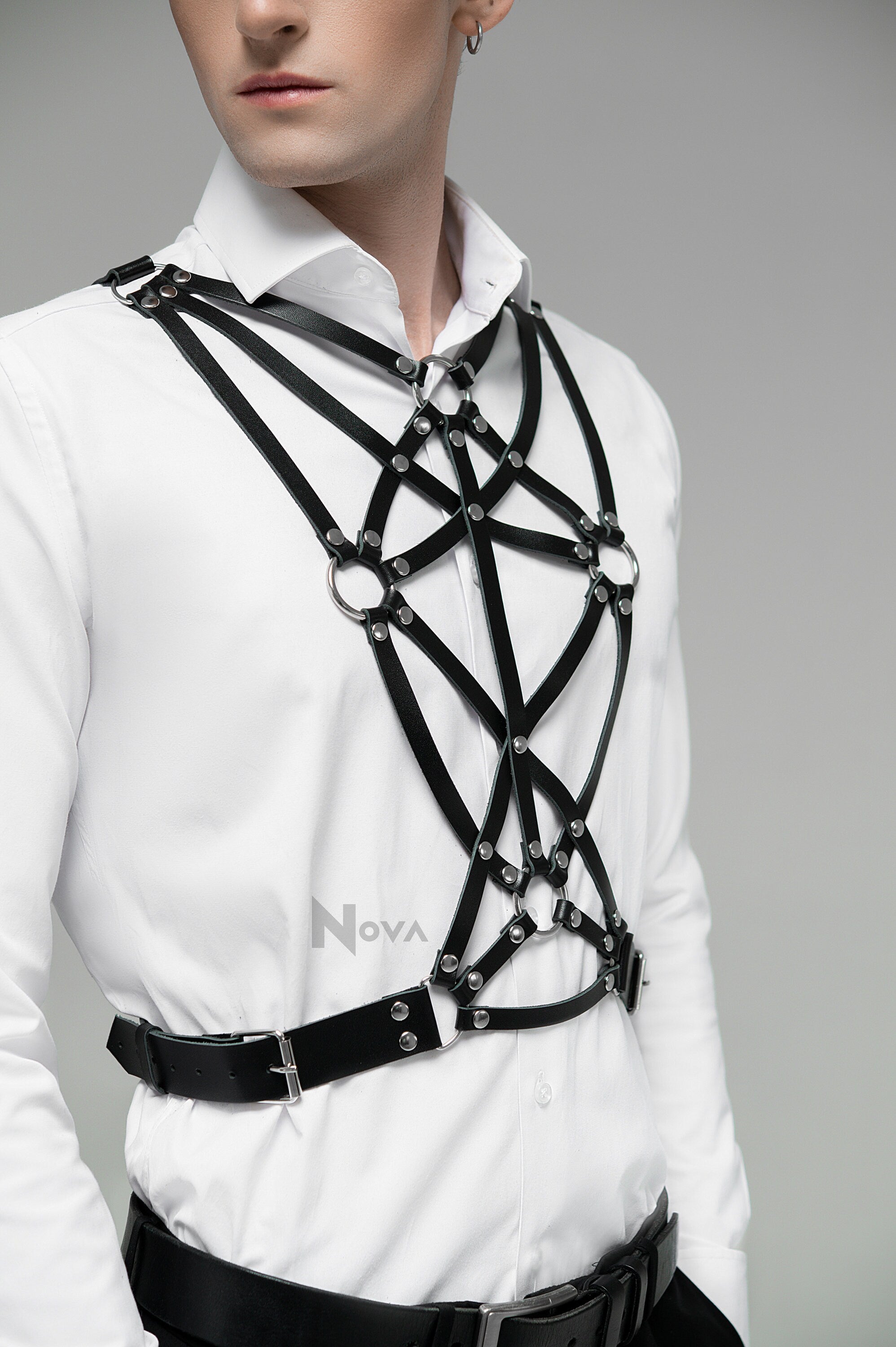 Men Torso Cage Harness, Leather Chest Harness for Man, Bondage Top Harness, Steampunk Harness, Rave Harness, Gothic Harness, Gay Harness