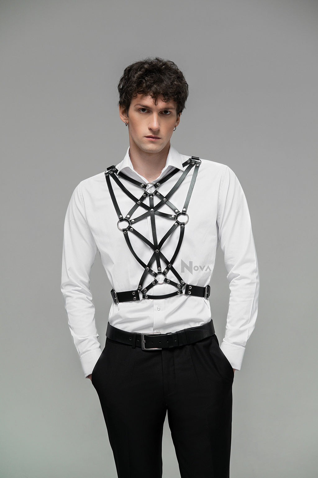 Halloween Male Harness Top Belt Gothic Accessory for Men Body Chest Vegan Black Outfit Costume Leather  Clothing