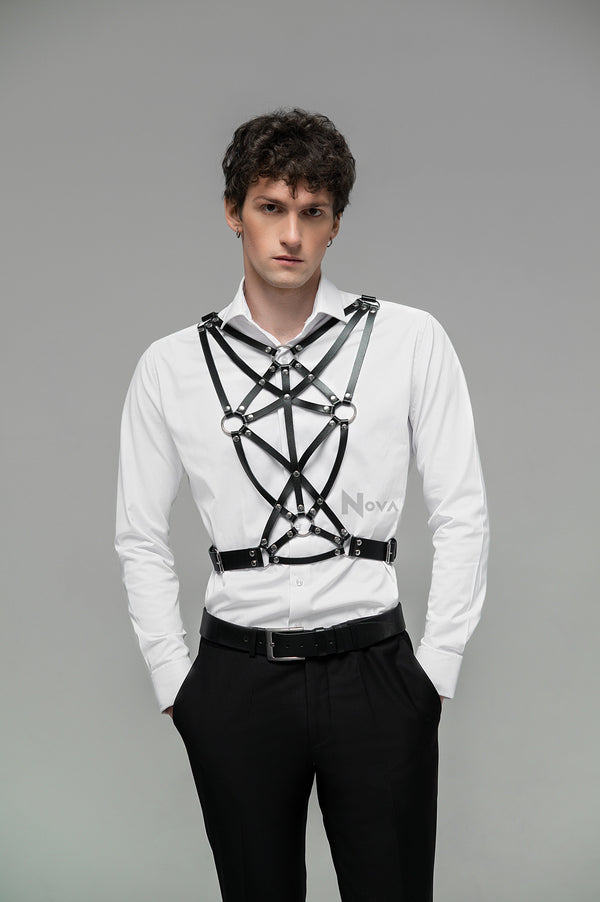 Men Torso Cage Harness, Leather Chest Harness for Man, Bondage Top Harness, Steampunk Harness, Rave Harness, Gothic Harness, Gay Harness