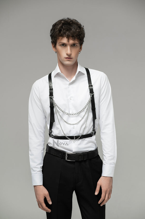 Gift for Boyfriend Leather Chain Harness Shoulder Waist Belt Fashion Casual Body Bondage Accessory for Him Man Gusband Gay Valentines Day