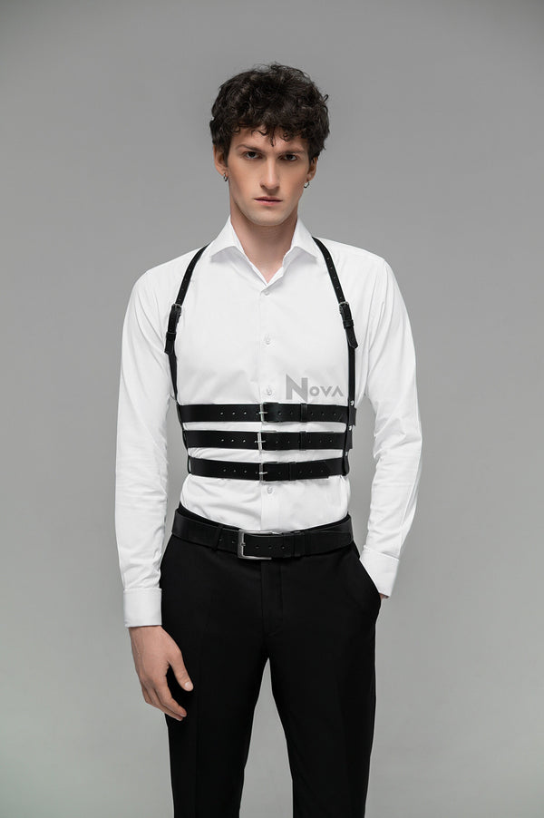 Shoulder to Waist Harness Men, Leather Top Harness, Suspender Harness, Abs Wrap Harness, Bdsm Harness, Casual Harness, Gay Harness, On Shirt